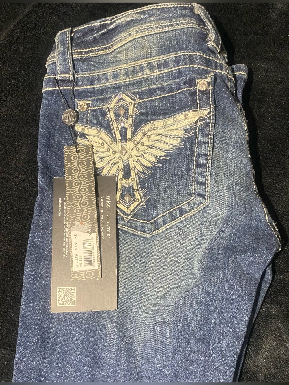 Miss Me Dark Wash Y2K Embellished Flap Pocket Jeans Style JP5117B6 - Size 30